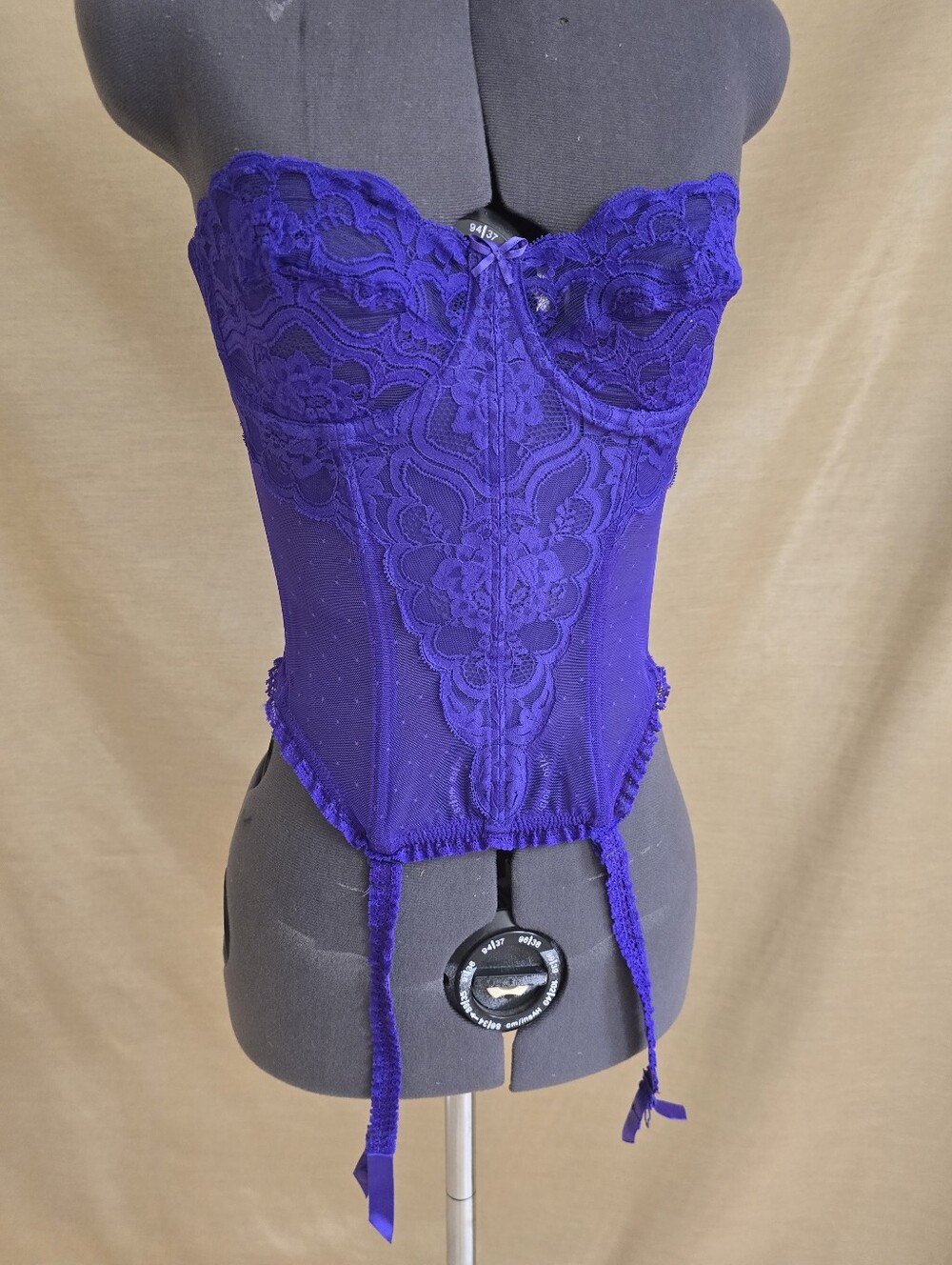 VTG Electric Purple Lace Bustier Corset with Garter Straps